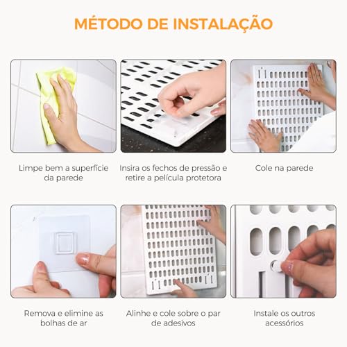 Pegboard Branco Conjunto 4 Armazenamento Montado Parede Painel Organizador Parede Combinado Kit Organizador Parede Plástico para Parede Garagem Sala Artesanato Bancada Trabalho Escritório, 30×30