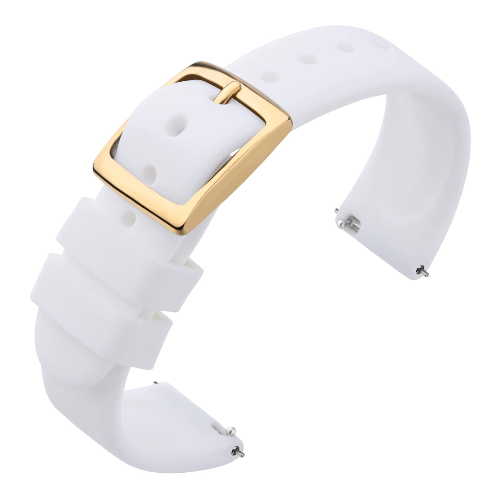 ANNEFIT Silicone Watch Straps, Quick Release Rubber Sport Band 22mm with Classic Gold Clasp (White)