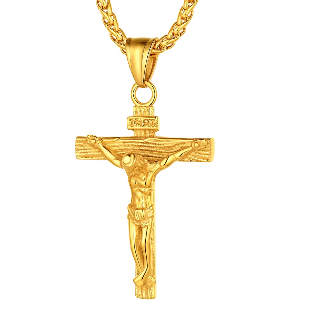 Richsteel Mens Necklace With Pendant Womens Gold Cross Chain Boys Crucifix Necklaces For Men