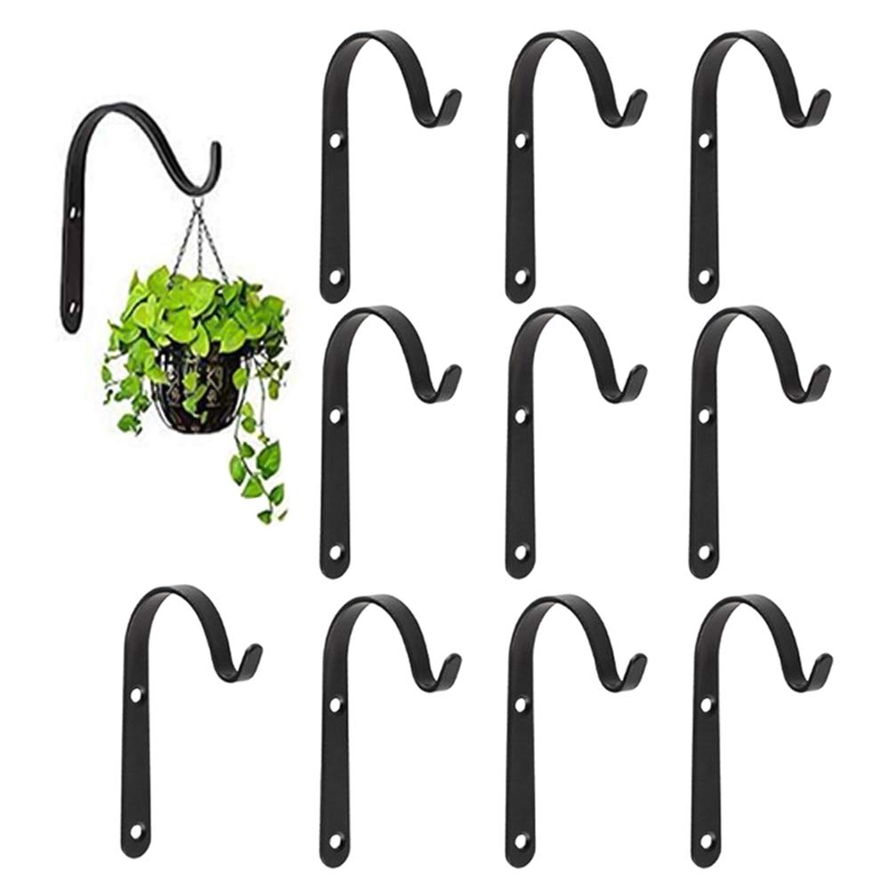 Lifreer Set of 10 Small Hanging Basket Bracket Hooks Iron Wall Hanging Hooks Curved Up Plant Hook for Hang Bird Feeders, Lanterns (2.8 * 1.6inches)