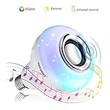 Texsens Music Lamp LED Bulb with Integrated Speaker, 6W E26 RGB Changing Light Wireless Stereo Audio with 24 Keys Remote Control