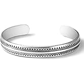 Kim Carrey Solid Pure Silver Mens Bracelets | S925 Understated Bracelet | Fine Men's Open Bangle | Men Jewelry Gift (Shark Sawtooth)