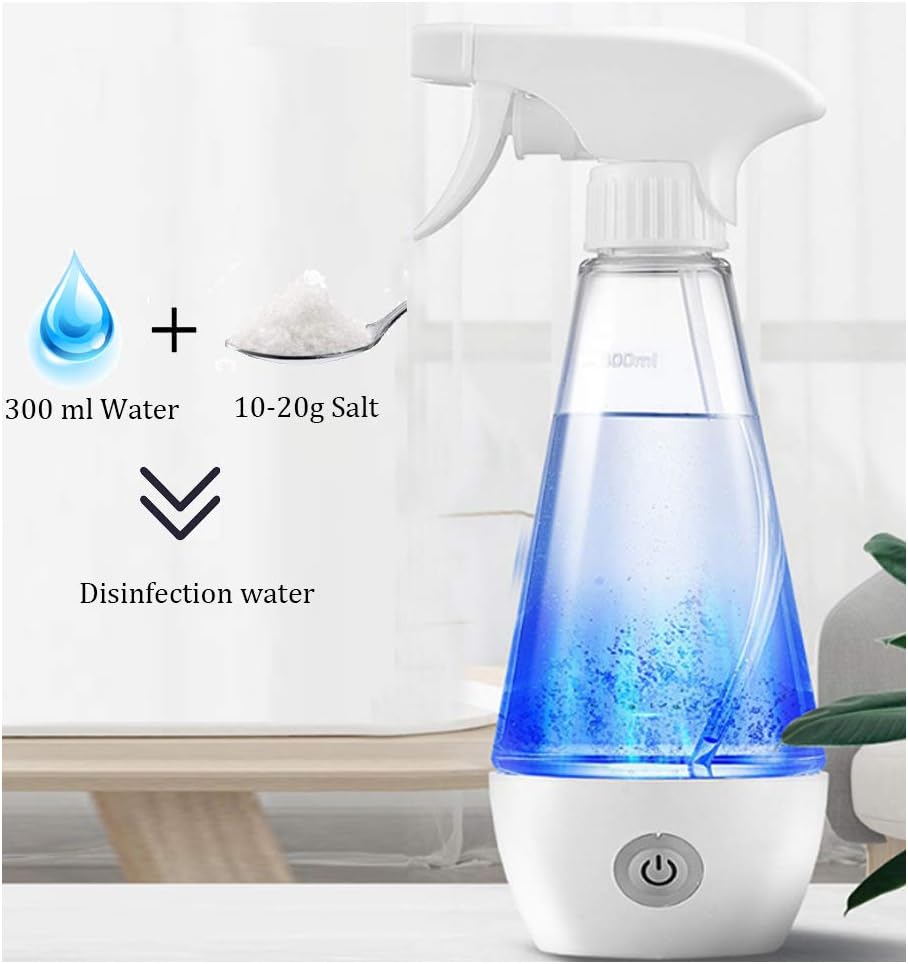 Portable Detergent Maker Spray Bottle– Multipurpose Household Sodium Hypochlorite Generator Machine (White, 300ml)