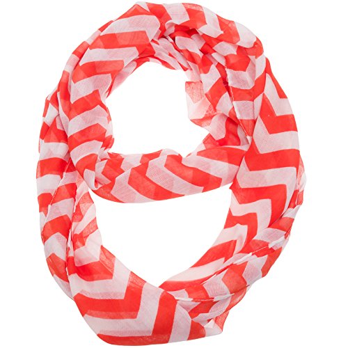Silverhooks Womens Soft Infinity Circle Sheer Chevron Scarf (Coral Pink/White)