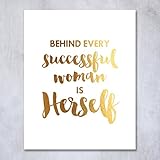 Behind Every Successful Woman Is Herself Gold Foil Print Small Poster Boss Lady Chic Girly Office Wall Art 5 inches x 7 inches