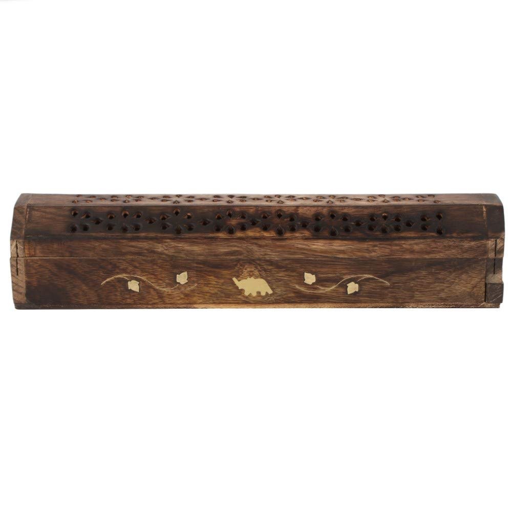 Incense Box with Brass Elephant Inlay | Mango Wood | 1 pc. 250g