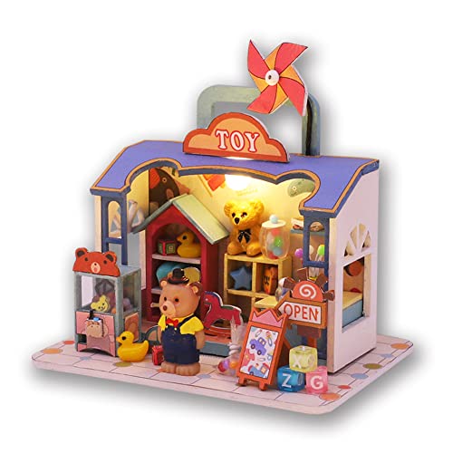 Yuzhen DIY Miniature Dollhouse kit, Wooden Miniature Toy Shop kit, buildable Dollhouse for Adults or Teens(Bear Toy Shop)
