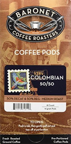 Baronet Coffee Pods [50/50 Decaf Colombian-54 Pods] Single Cup Use, Like Senseo [3 Boxes of 18 Single Serve 10 Gram] Regular Strength, Med Roast [50/50 Decaf Colombian]