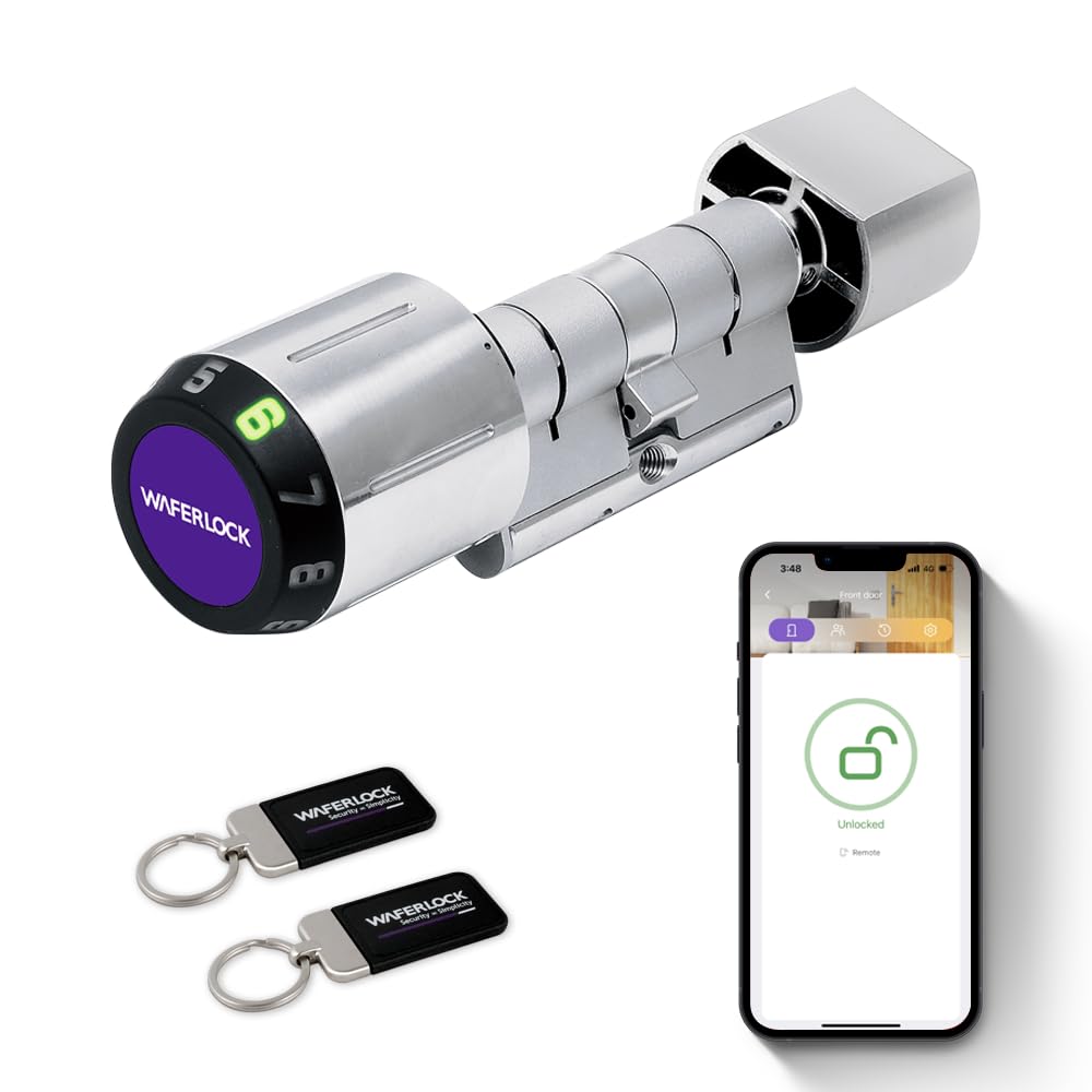WAFERLOCK C760 Euro Smart Cylinder Lock, IP68 Waterproof, Fire Protection, App Control, Bluetooth, RFID Card/Pin Code, Anti-Drill, 30/30–45mm (60-75mm), Nickel Finish, EN15684 Certified