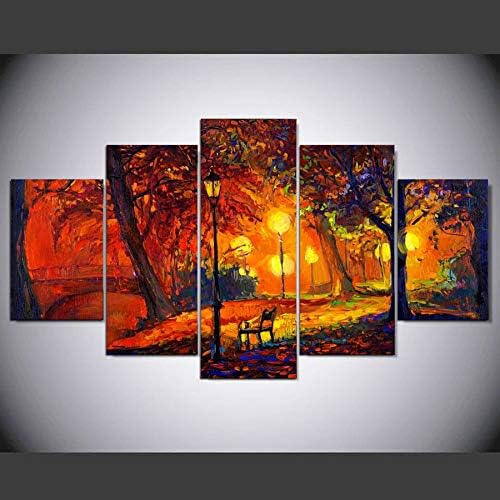 ERQINGWL 5 Panel Painting Canvas Paintings Home Decor 5 Pieces Watercolor Of Autumn Park Nightscape Hd Print Poster Living Room Wall Art Abstract Pictures