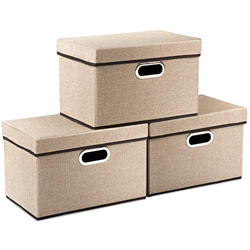 PRANDOM Collapsible Storage Cubes with Lids [3Pack] Jute Fabric