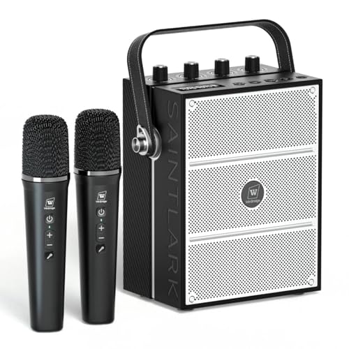 100W Powerful Voice Amplifier with 2 Wireless Microphones, Big Pro Sound Portable Speaker with Microphone, Bluetooth Speaker PA System Karaoke Machine Support BT/USB/TF Card/Aux/Guitar RBS99