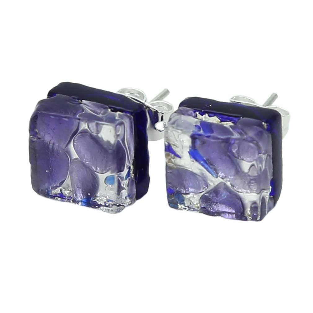 Glass Of Venice Murano Glass Venetian Reflections Square Stud Earrings - Periwinkle