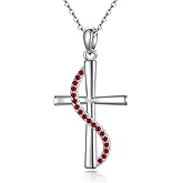 OCJ Cross Necklace for Women 925 Sterling Silver Birthstone Cross Pendant Necklaces Religion Christian Jewelry Gifts for Women Daughter Her Wife Christmas Birthday Gifts