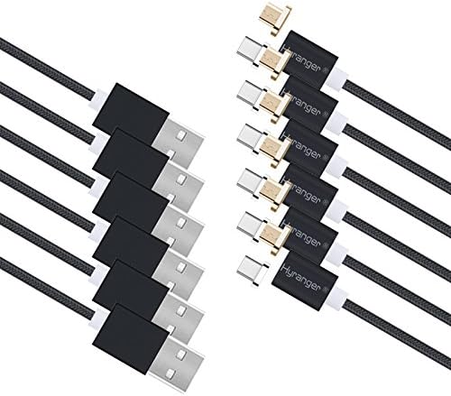 hyranger 6Packs[5th gen]Super Magnetic Charger Type-C and Micro USB connectors 2in1 Reversible Charging Cable 3Ft/1m Nylon braided Data Sync Cord USB-C+Micro USB Interface For Android(black)