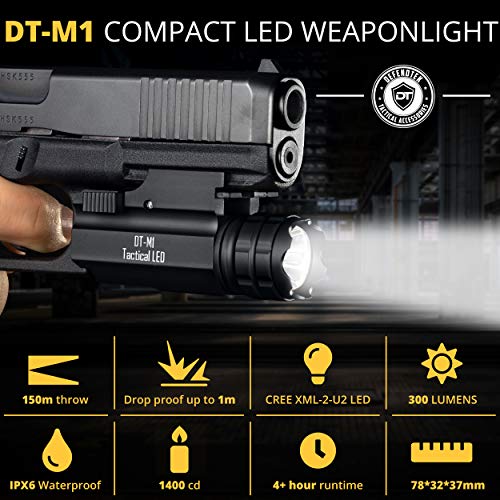 DefendTek Rechargeable Gun Flashlight Tactical LED Rail Mounted DTM1 ...