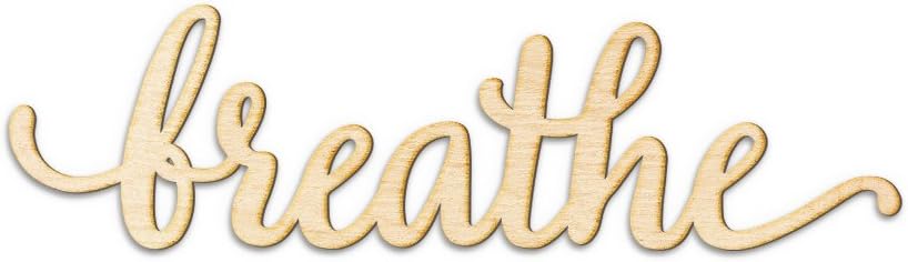 Breathe Script Word Wood Sign Home Décor Wall Art for Gallery Wall - Unfinished 18" Wide x 5" Tall