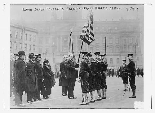 Photographs - early 1900s photo Edwin Denby presents flag to naval militia of Mich. Vintage c8