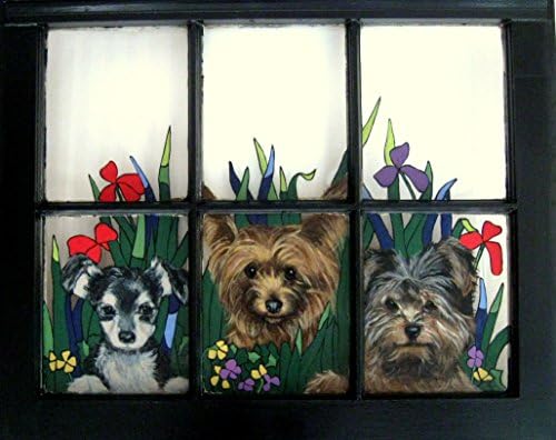 Yorkshire Terrier, Pet Portrait Window, Recycled Art, Dog Painting, Puppy, Wall Hanging