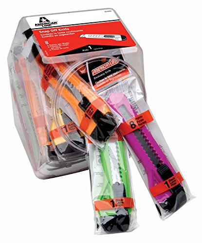 American Line 8-Point Plastic Neon Snap Off Knives with Display Jar - 25-Pack - Made with High Carbon Stainless Steel for Enhanced Durability and Better Edge Retention - 66-0456