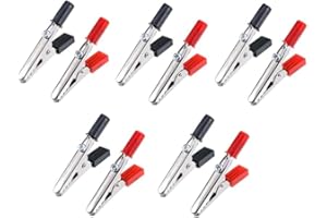 10Pcs Red and Black Alligator Clips, Alligator Clips, 50mm Small Metal Electrical Clamps Wire with Screw, Spring Clamps, Thin