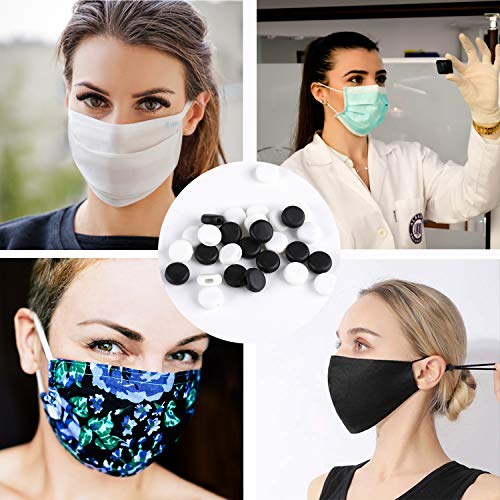 MOTOBA Adjustable Elastic Cord Lock Silicone Toggle Adjuster Non Slip Stopper for Drawstrings, Elastic Bands, Sewing (White,100pcs)