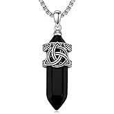 Lattd Celtic Knot Necklace 925 Sterling Silver Gemstone Irish Triquetra Trinity Knot Pendant Necklace for Men, with Stainless Steel Chain 22''+2''