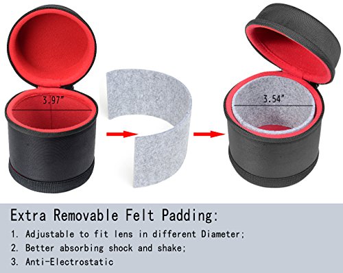 WGear Semi-Hard Lens Case for DSLR Camera Lens (Canon, Nikon, Sony, Pentax, Olympus, Panasonic,etc Listed with Models Below), Medium Size with Carabiner, Lens Cleaning Wipe (Black Medium)
