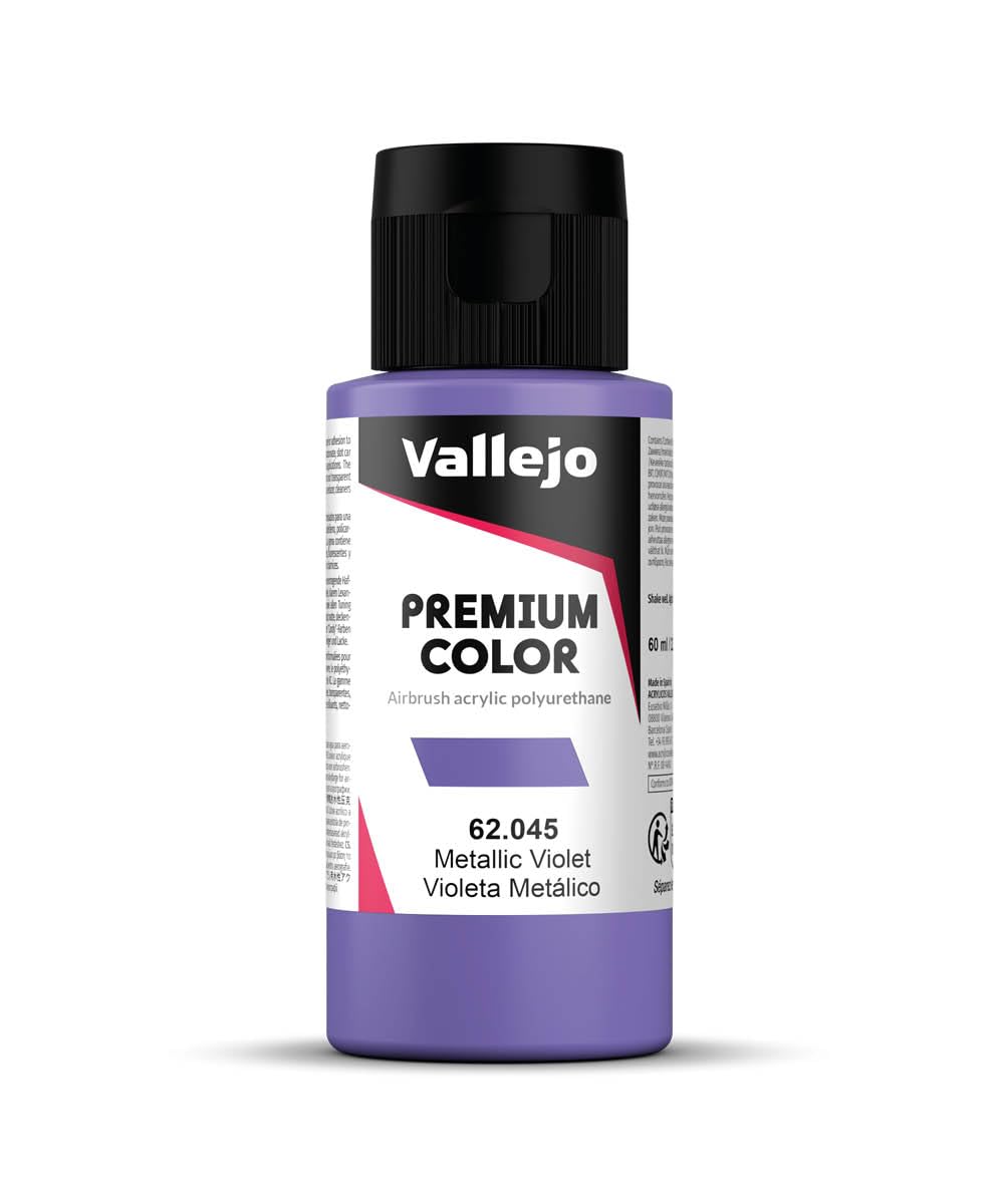 Vallejo Premium Color Acrylic Paint, Water-Based Metallic Violet for Airbrush, 60 ml Bottle with Hinged Cap, Ideal for Model Making and Miniatures