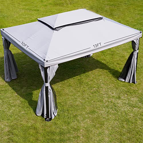 Grand Patio Replacement Canopy Top for 10x13 FT Outdoor Gazebo, Double Tiers PA Polyester Canopy Top Anti-UV Shelter Sun Shade with Mesh Netting, Grey image 26