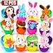 12 Pieces Easter Eggs Filled with Mini Toys - Perfect As Party Favors, Easter Egg Hunt Supplies - Different Plush Toy Filled 3.15'' DIY Colorful plastic eggs