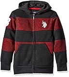 U.S. Polo Assn. Big Boys' Cut and Sew Wide Stripe Fleece Hoody, Red, 10/12