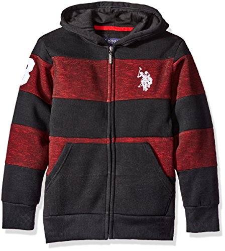 U.S. Polo Assn. Big Boys' Cut and Sew Wide Stripe Fleece Hoody, Red, 14/16