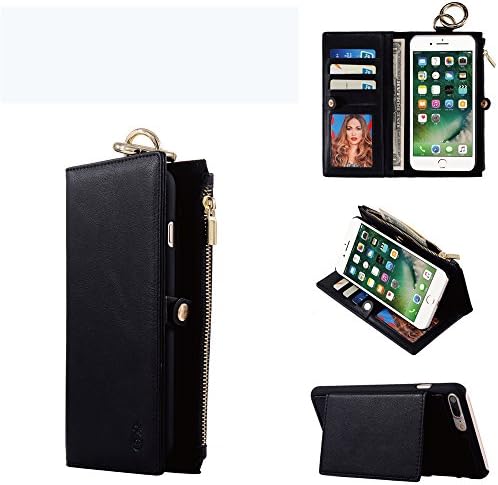 Galaxy S7 Edge Wallet Case,Hica 2-in-1 Multi-slot Multi-function Split Premium PU Leather Magnetic Flip Shockproof Detachable Zipper Portable Wallet Cover for Samsung Galaxy S7 Edge-Black