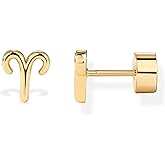 PAVOI 14K Gold Plated 925 Sterling Silver Posts Zodiac Sign Flat Back Earring Studs | Birthday Gift for Women | Astrology Earring Pair