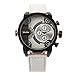 OULM Men's Daddies Casual Quartz Wrist Watch White Leather Strap Japan Movement Military Style 2 Time Zone Sub Dial + Gift Box