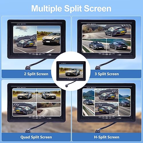 CAMECHO Backup Camera Kit with 7" LCD Display Dual Camera and 4 Channel Quad Video Input, IP68 Waterproof Rearview Camera for Camper, Truck, RV and Trailers