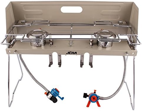 hplusmall Hose Twin Burner Table - Twin Stove 2 Burner Isobutane (Hose Twin Burner Table JB-202)