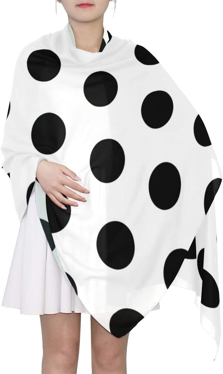 TIKISMILE Black White Polka Dot Ligtweight Silk scarf thin long scarf shawl wrap for women