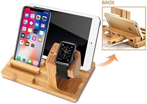 Apple Watch Stand,Bamboo Wood Charge Dock Holder for Apple Watch &amp; Multi Port USB Docking Station Cradle phone Stand Holders for Apple Watch &amp; Iphone &amp; Tablet &amp; Ipad