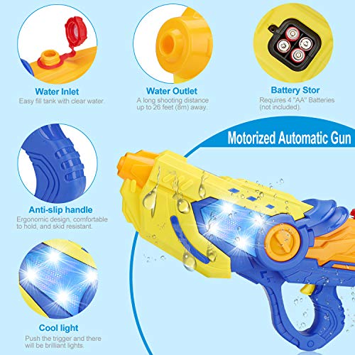 Electric Water Gun Squirt Guns Fully Automatic Water Blaster with Led Light High Capacity Long Range Waterproof Battery Cover for Kids Adult for Pool Party Outdoor Beach Water Fighting (Blue)