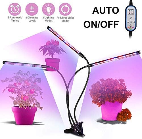 Grow Light for Indoor Plants, OUTAD 27W LED Grow Lamp with Auto ON/Off Timer, Triple Head Gooseneck Plant Lights, 4/8/12H Timer and 8 Dimmable Levels for House Garden Greenhouse Hydroponics Succulent
