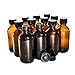 HGFLMR (12 Pack) 2 oz. Amber Boston Round with Black Poly Cone Cap