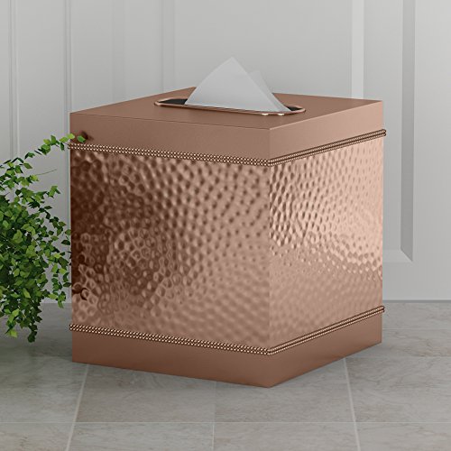nu steel HSC9H Square Metal Paper Facial Tissue Box Cover Holder for Bathroom Vanity Countertops, Bedroom Dressers, Nightstands, Desks and Tables Copper Finish - Thumbnail 4