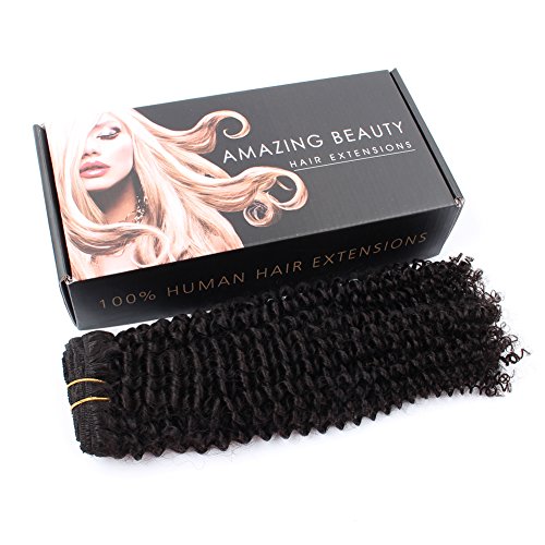 AmazingBeauty 8A 100 Remy 3C and 4A Kinkys Curly Clip in Human Hair Extensions, Real Thick, Double Weft, Natural Color 120 gram 14 Inch for Bantu Knotted, Twisted Out