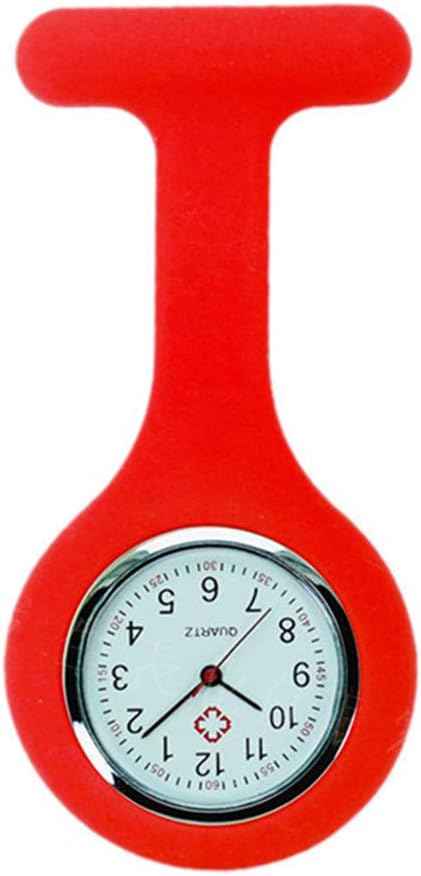 TopDeals4You Red Silicone Nurse Clip-on Fob Brooch Pocket Watch Medical Tunic Lapel Watch Quartz Hanging Pocket Watch for Hospital Doctors Nursing Timepiece by SamGreatWorld