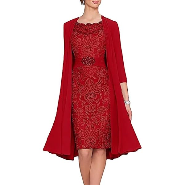 Amazon.com: 2 PC Red Mother of The Bride Dress with Jacket Lace