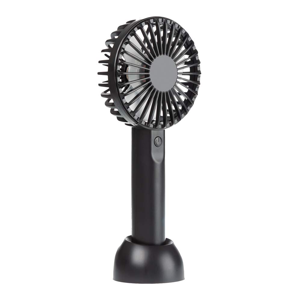 Invero 3-Inch Portable Mini USB Handheld Rechargeable Fan Cooler with Base - 3 Speeds Settings - Ideal for Offices, Homes, Outdoor Travel and more - Black (Size: 21cm (H) - Fan Size 9cm dia)