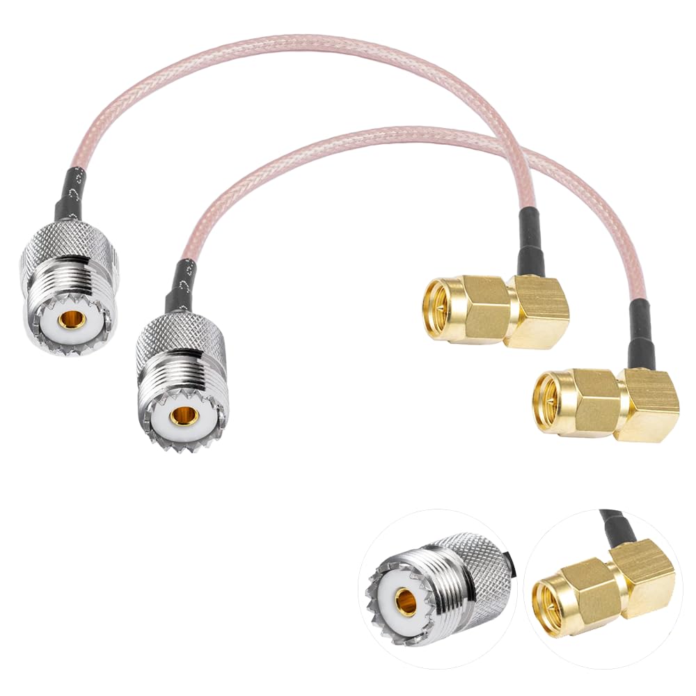 Vecys 2PCS SO239 to SMA Pigtail SMA Male Right Angle to UHF Female SO-239 RF Coaxial Coax Cable RG316 6"/15CM for Walkie Talkie CB Radio Handheld Radio Antenna