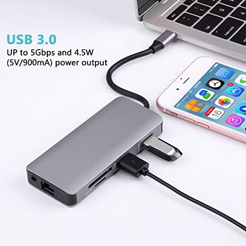 USB C Hub 9-in-1 Type C Hub with Gigabit Ethernet Port 2 USB 3.0 Ports SD/TF Card Reader, 3.5mm Audio Jack USB-C Power Delivery 4K USB C to HDMI VAG Portable for Mac Pro and Other Type C Laptops - Thumbnail 5